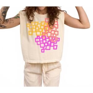 NEW GO TO DEVIL squares women's muscle tee in off white